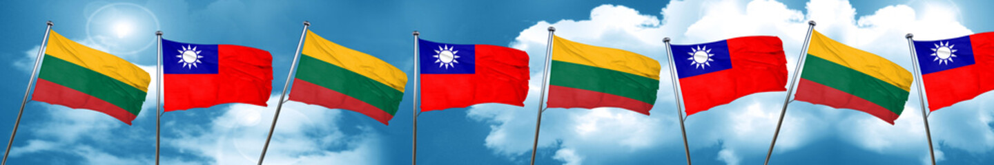 Lithuania flag with Taiwan flag, 3D rendering