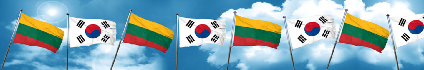 Fototapeta na wymiar Lithuania flag with South Korea flag, 3D rendering