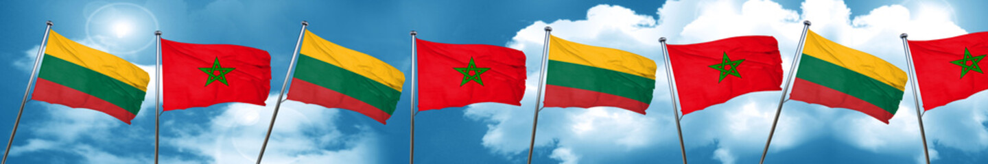 Lithuania flag with Morocco flag, 3D rendering