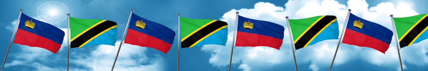 Liechtenstein flag with Tanzania flag, 3D rendering