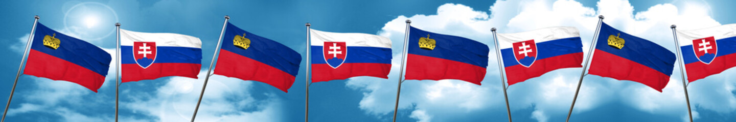 Fototapeta na wymiar Liechtenstein flag with Slovakia flag, 3D rendering