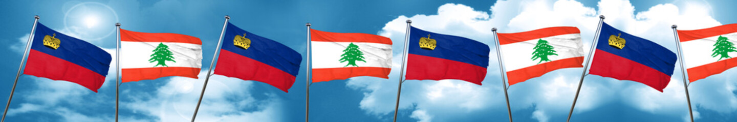 Fototapeta na wymiar Liechtenstein flag with Lebanon flag, 3D rendering