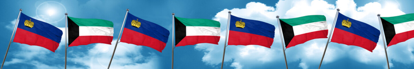 Fototapeta na wymiar Liechtenstein flag with Kuwait flag, 3D rendering