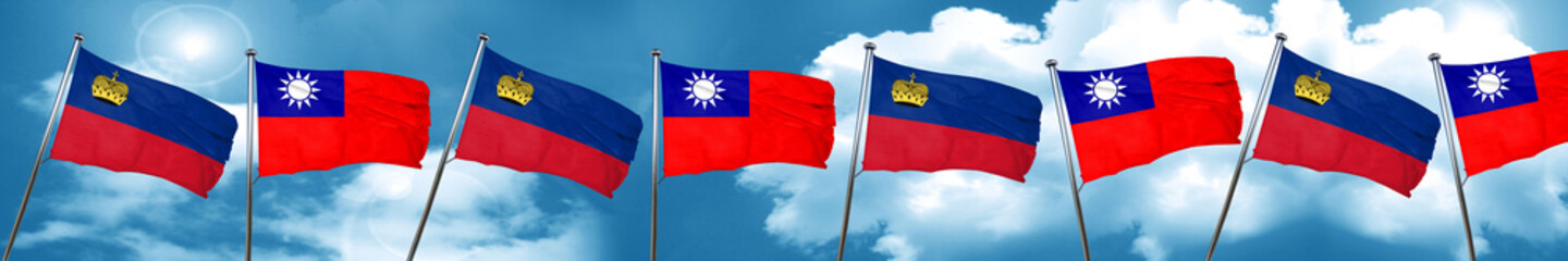 Obraz na płótnie Canvas Liechtenstein flag with Taiwan flag, 3D rendering