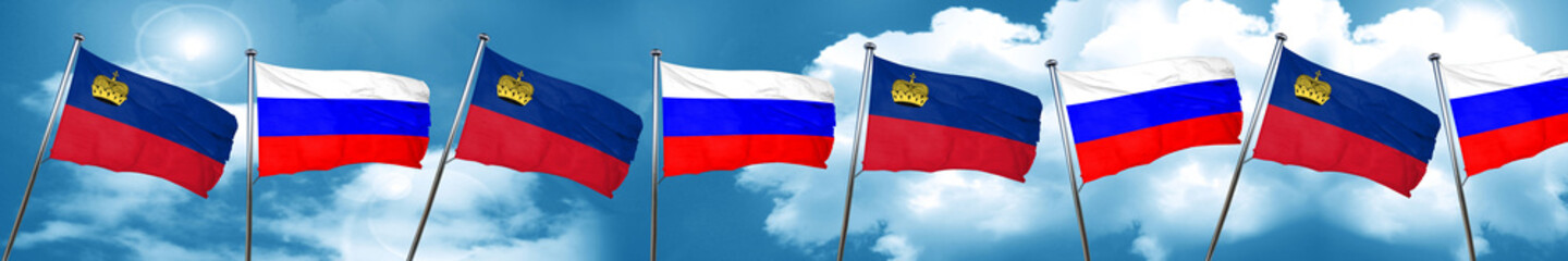 Liechtenstein flag with Russia flag, 3D rendering