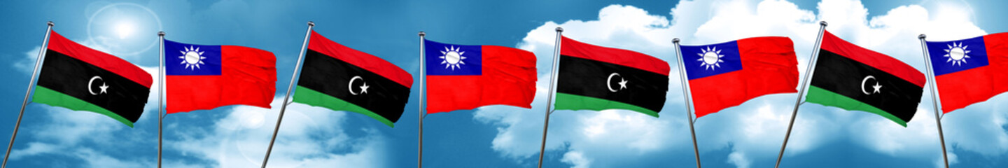 Libya flag with Taiwan flag, 3D rendering