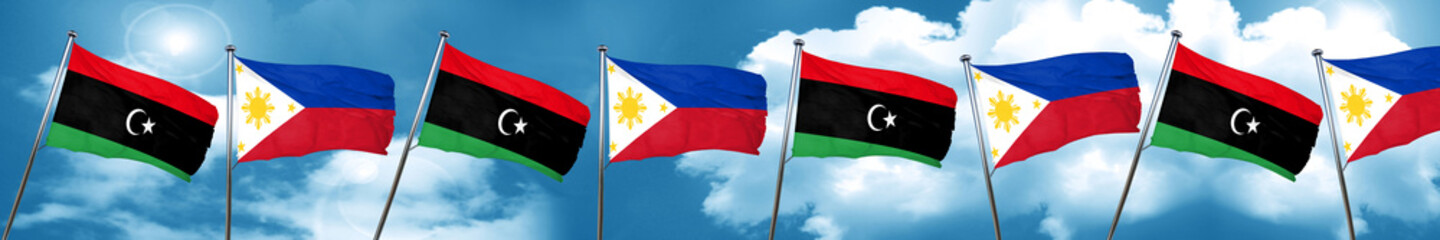 Libya flag with Philippines flag, 3D rendering