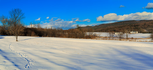 Fototapeta na wymiar Snow covered mountains and village in Brunswick NY