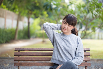 Woman has neck pain