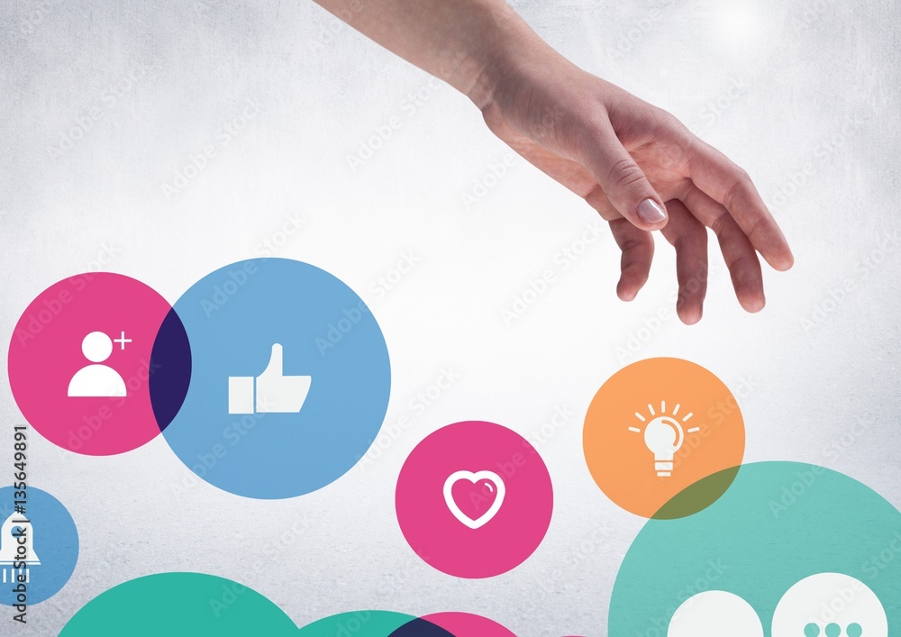 Poster composite image of hand with application icon