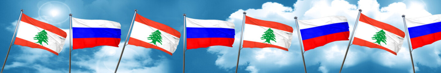 Lebanon flag with Russia flag, 3D rendering