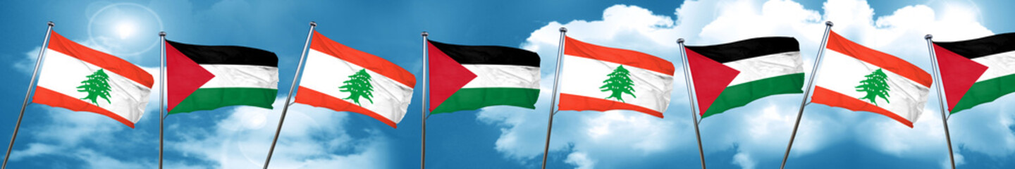 Lebanon flag with Palestine flag, 3D rendering