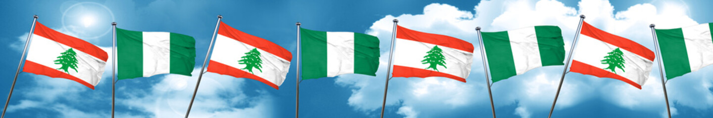 Lebanon flag with Nigeria flag, 3D rendering
