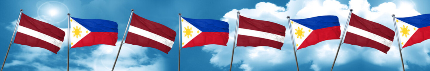 Latvia flag with Philippines flag, 3D rendering