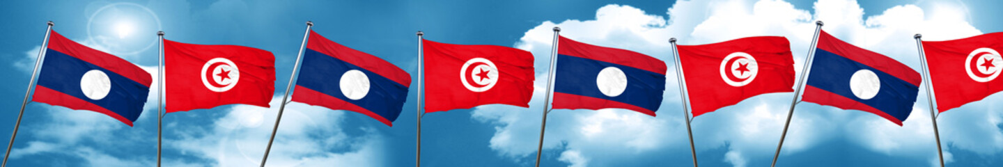 Laos flag with Tunisia flag, 3D rendering