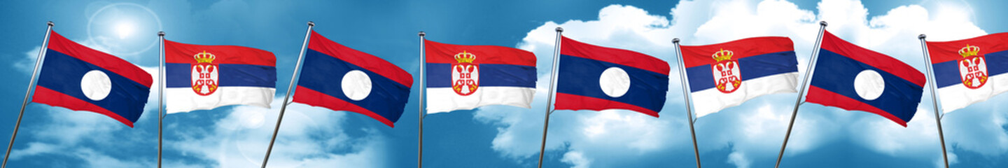 Laos flag with Serbia flag, 3D rendering