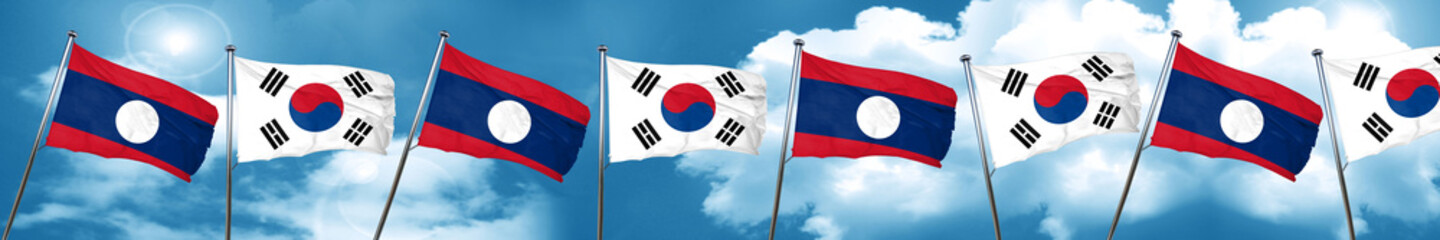 Laos flag with South Korea flag, 3D rendering