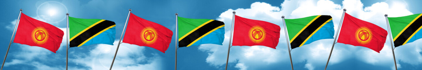 Kyrgyzstan flag with Tanzania flag, 3D rendering