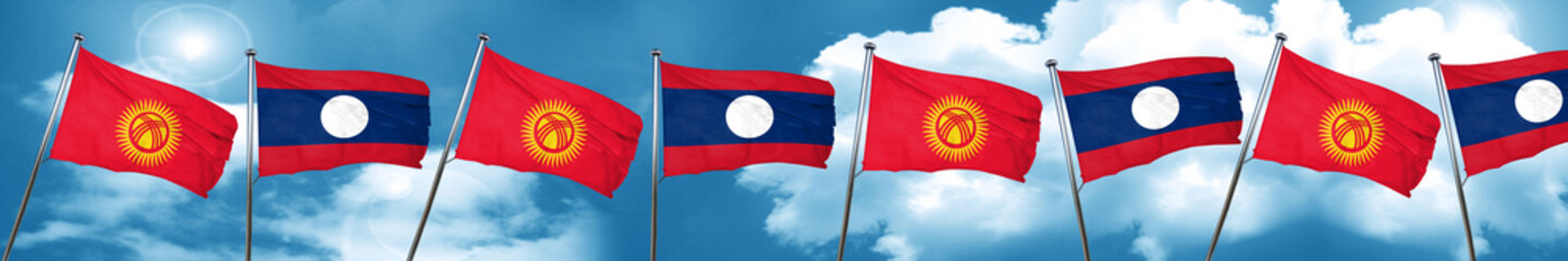 Kyrgyzstan flag with Laos flag, 3D rendering