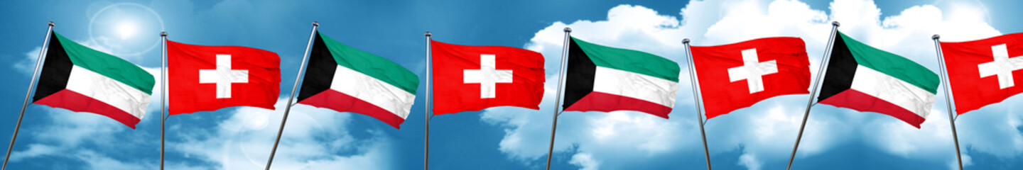 Fototapeta na wymiar Kuwait flag with Switzerland flag, 3D rendering