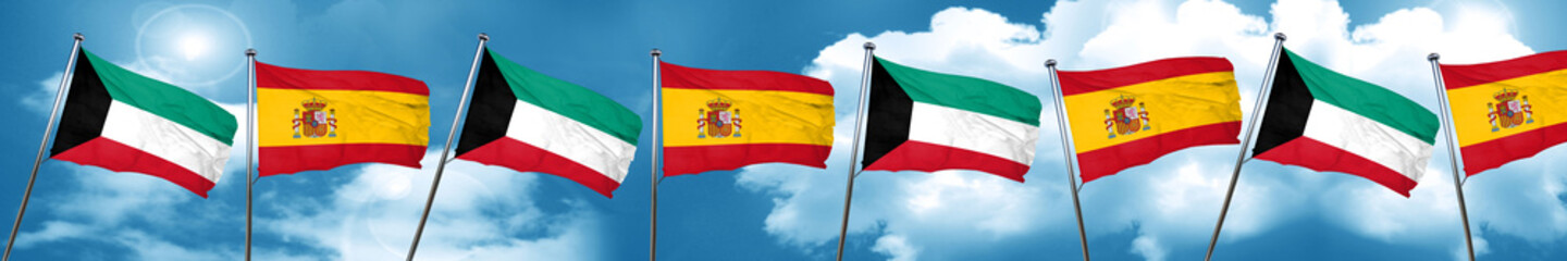 Fototapeta na wymiar Kuwait flag with Spain flag, 3D rendering