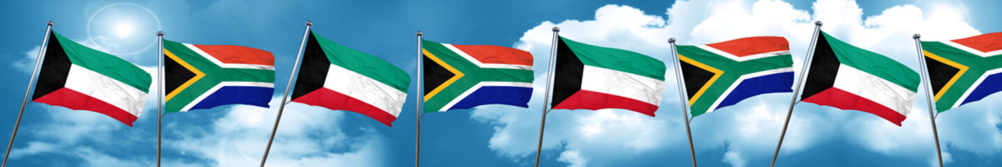 Fototapeta na wymiar Kuwait flag with South Africa flag, 3D rendering