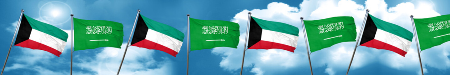 Fototapeta na wymiar Kuwait flag with Saudi Arabia flag, 3D rendering