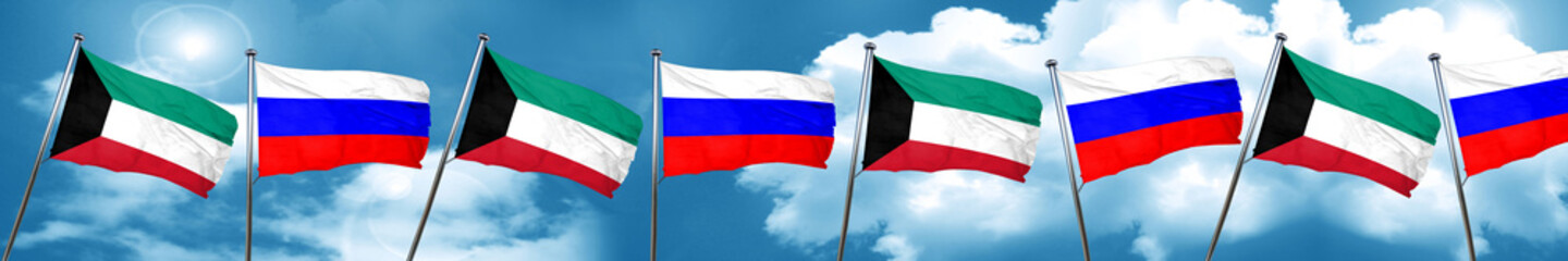 Fototapeta na wymiar Kuwait flag with Russia flag, 3D rendering