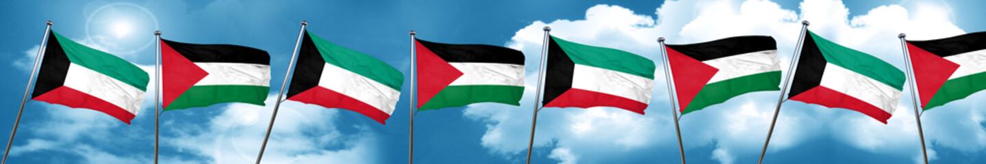 Fototapeta na wymiar Kuwait flag with Palestine flag, 3D rendering