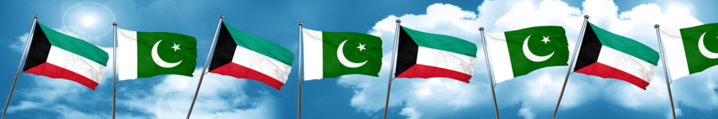 Fototapeta na wymiar Kuwait flag with Pakistan flag, 3D rendering