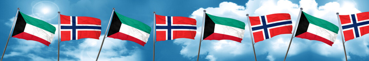 Fototapeta na wymiar Kuwait flag with Norway flag, 3D rendering