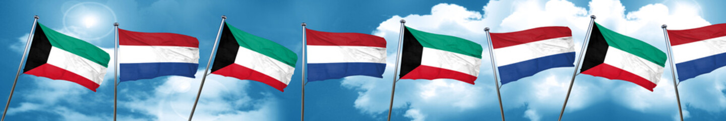 Fototapeta na wymiar Kuwait flag with Netherlands flag, 3D rendering
