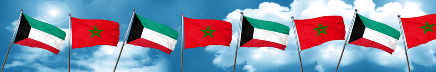 Kuwait flag with Morocco flag, 3D rendering