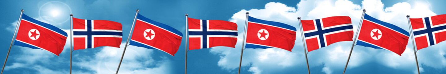 North Korea flag with Norway flag, 3D rendering