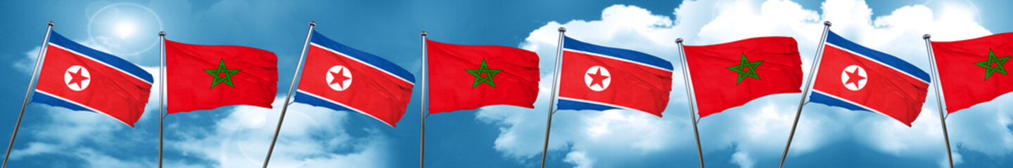 North Korea flag with Morocco flag, 3D rendering