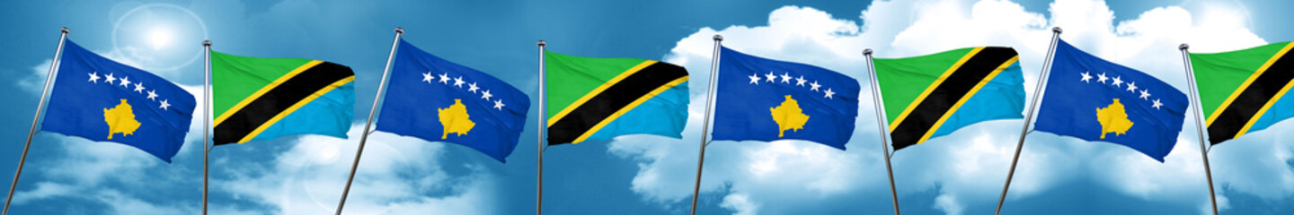 Kosovo flag with Tanzania flag, 3D rendering