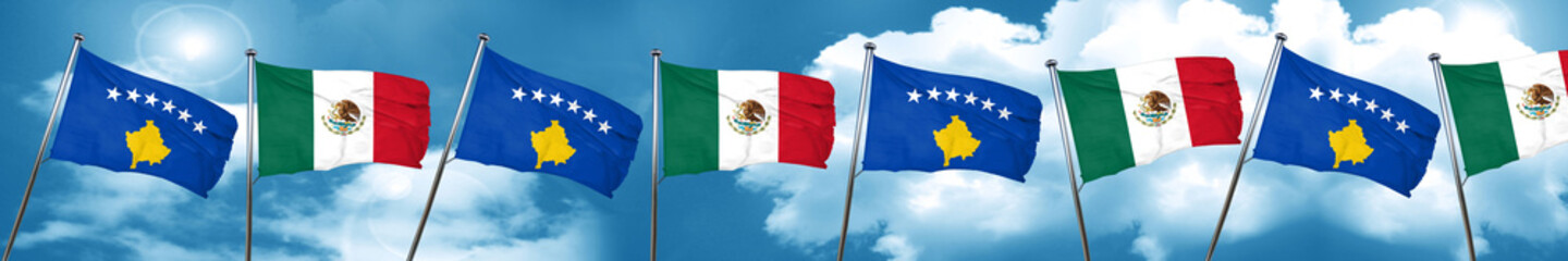 Kosovo flag with Mexico flag, 3D rendering