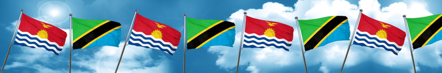 Fototapeta na wymiar Kiribati flag with Tanzania flag, 3D rendering
