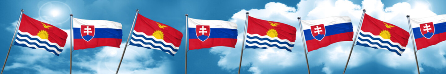 Kiribati flag with Slovakia flag, 3D rendering