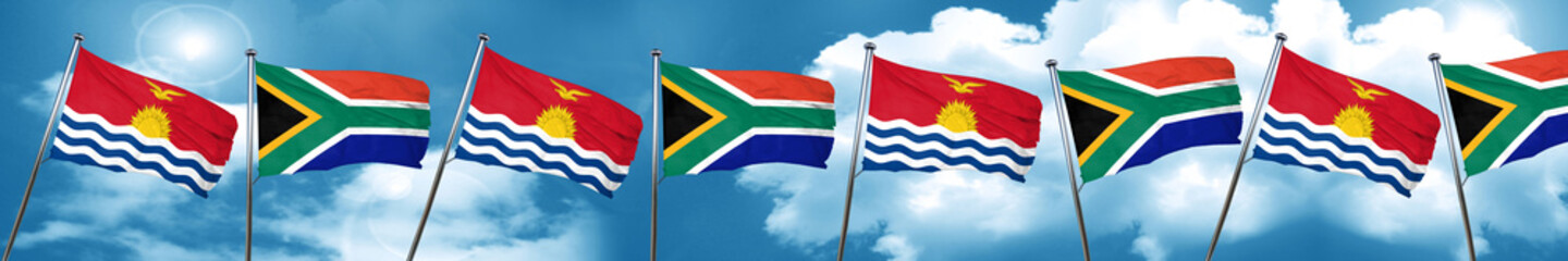 Kiribati flag with South Africa flag, 3D rendering