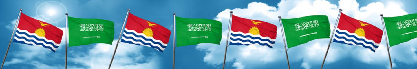 Kiribati flag with Saudi Arabia flag, 3D rendering