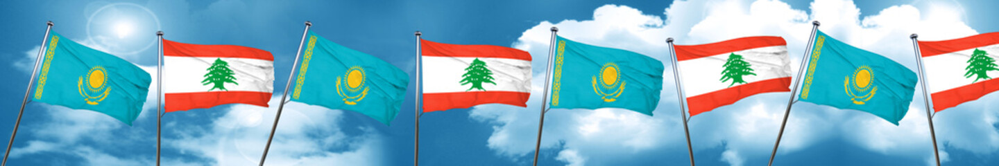 Kazakhstan flag with Lebanon flag, 3D rendering