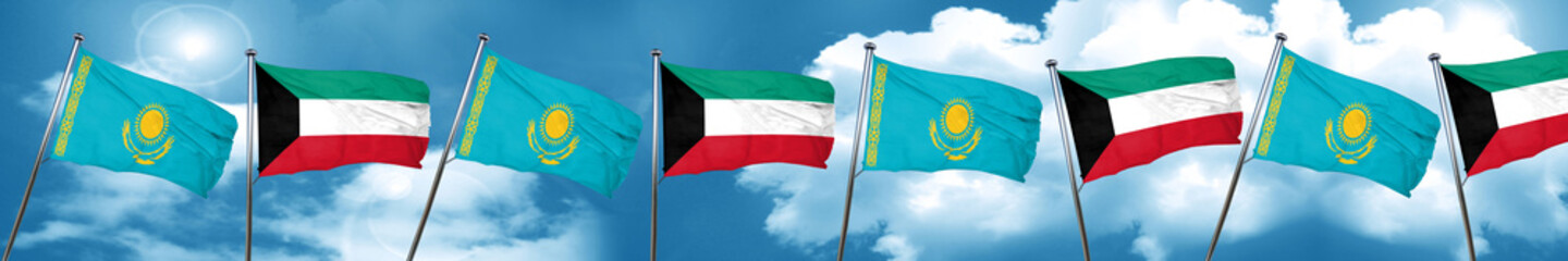 Kazakhstan flag with Kuwait flag, 3D rendering