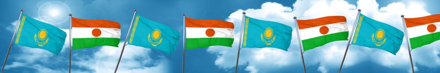 Kazakhstan flag with Niger flag, 3D rendering
