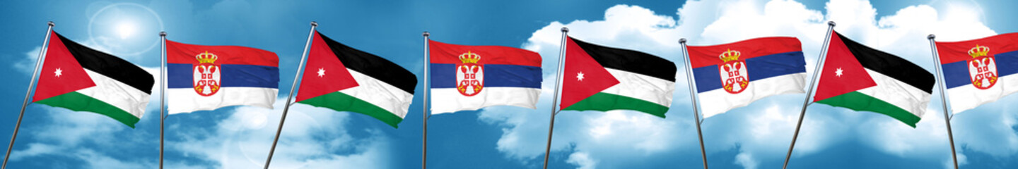 Jordan flag with Serbia flag, 3D rendering
