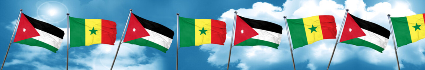 Jordan flag with Senegal flag, 3D rendering