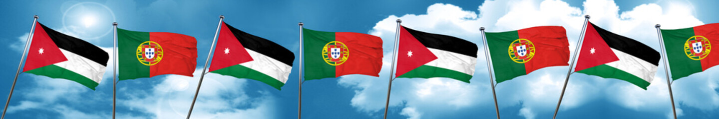 Jordan flag with Portugal flag, 3D rendering