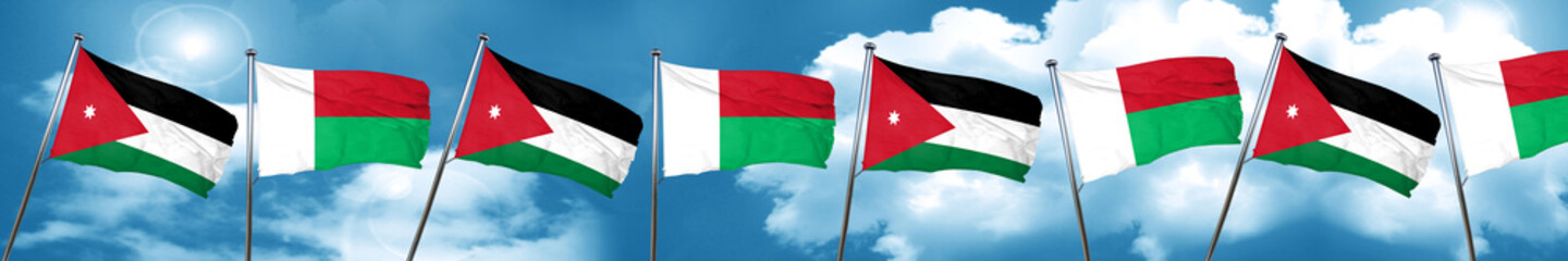 Fototapeta na wymiar Jordan flag with Madagascar flag, 3D rendering