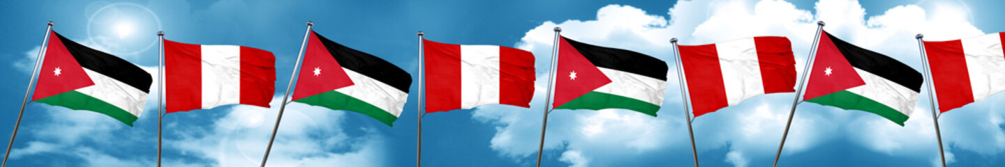 Jordan flag with Peru flag, 3D rendering