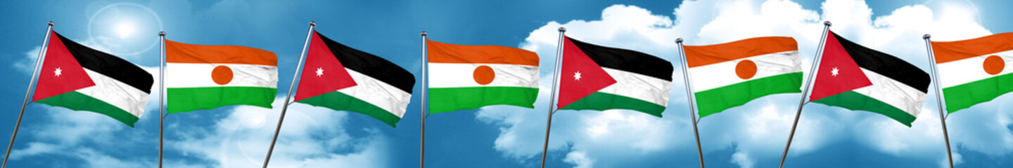 Jordan flag with Niger flag, 3D rendering